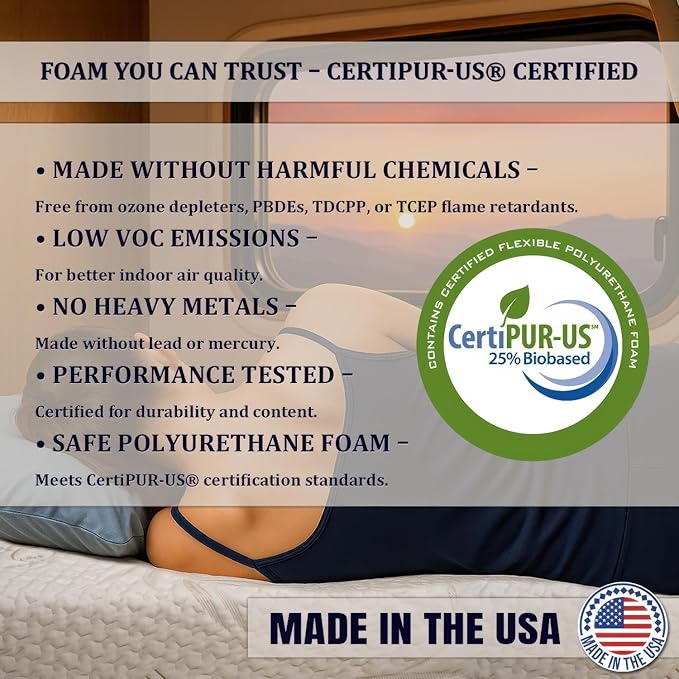 Foamma 3” x 30” x 80” Camper/RV Travel Gel Memory Foam Bunk Mattress, Organic Cotton Cover, Made in USA, Comfortable, Travel Trailer, CertiPUR-US Certified