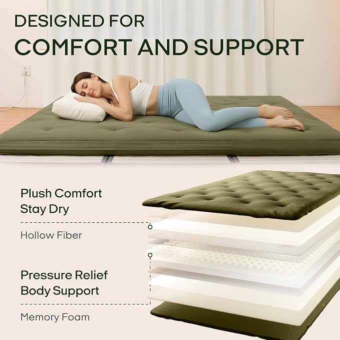 ZonLi Japanese Floor Futon Mattress Twin Size 75"x 39", 100% Cotton Cover 4'' Thicken Tatami Mattress, Foldable Sleeping Pad, Portable Dormitory Tatami Mat, Roll Up Floor Lounger Bed for Adult