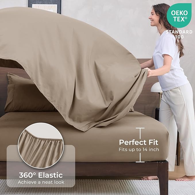 HEVUMYI Khaki Twin Comforter Set - 5-Piece All Season Bed in a Bag Twin, Ultra Soft Bedding Set with Comforter, Flat Sheet, Fitted Sheet, Pillowcases, Pillow Shams
