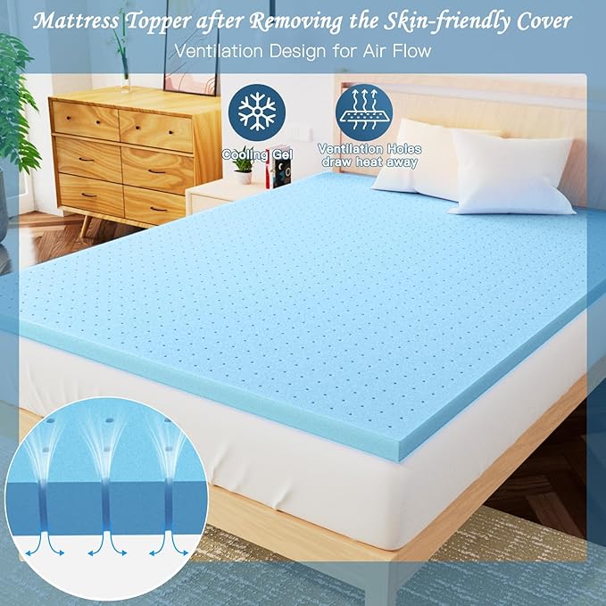 Airensky 2 Inch Memory Foam Mattress Topper, Cooling Gel Infused High Density Twin (39"x75") Topper with Removable Skin-Friendly Cover, Bed Topper for Pressure Relief Back Pain, CertiPUR-US Certified