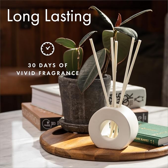 ScentAir Infused Liquidless Reeds | Includes 25 Flameless Reeds and 1 Decorative Vase, White | Essential Oil Aroma Diffuser Sticks | Fresh Spa Scents | Gifting Fragrance | Oudh