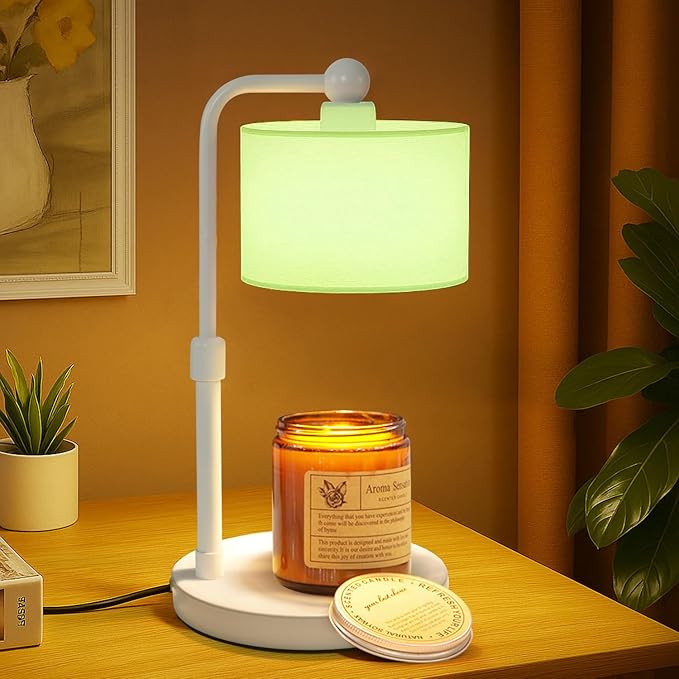 Candle Warmer Lamp with Timer, Dimmable Candle Wax Warmer, Height Adjustable Electric Candle Lamp Warmer with 2 Bulbs, Gifts Idea for Women Her, Mom, Vintage Home Decor for Bedroom-Mint Green