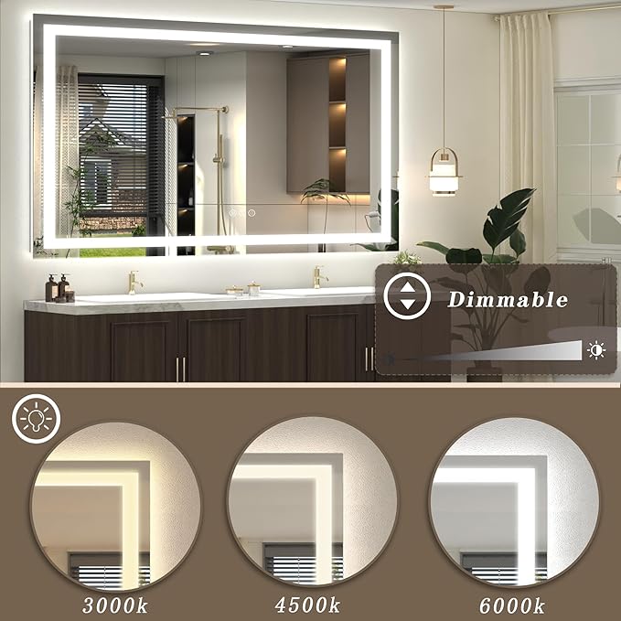 60x30 Lighted Bathroom Mirror for Wall, LED Illuminated Vanity Mirror with Lights, Dimmable, Anti-Fog, ETL Listed (Backlit and Front Lighted)