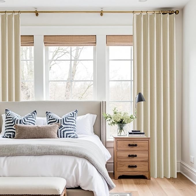 Pinch Pleated Linen Blackout Curtains 108 Inches Long 2 PCs, Pinch Pleat Linen Curtains for Living room with Hooks, Extra Long Thermal Insulated Window Panels for Villa, Natural Beige,42W x 108L