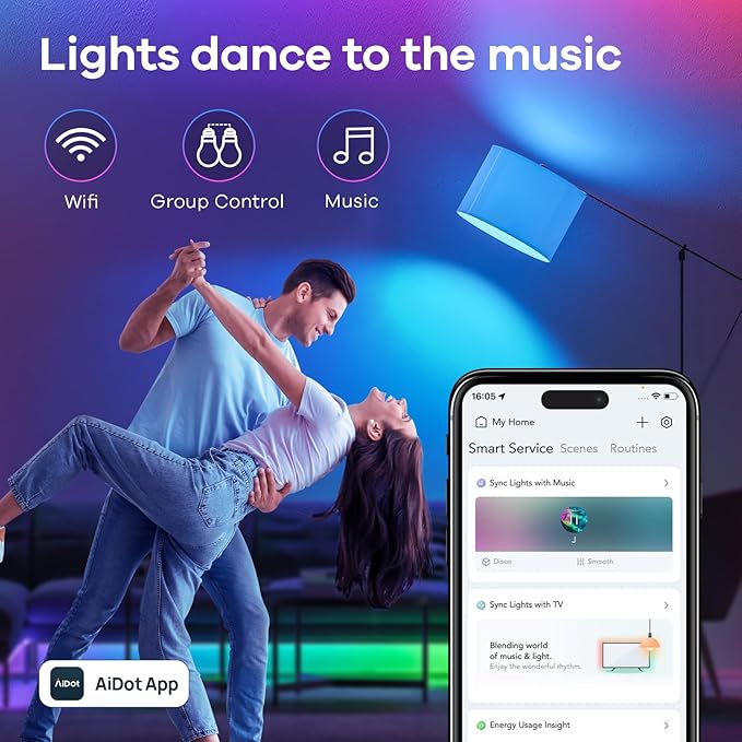 Linkind Matter Smart Light Bulb, Smart Bulbs Work with Apple Home, Siri, Alexa, Google, SmartThings, LED RGBTW Color Changing Bulbs Music Sync,A19 E26 60W 800LM, 2.4GHz WiFi Only, 4 Pack
