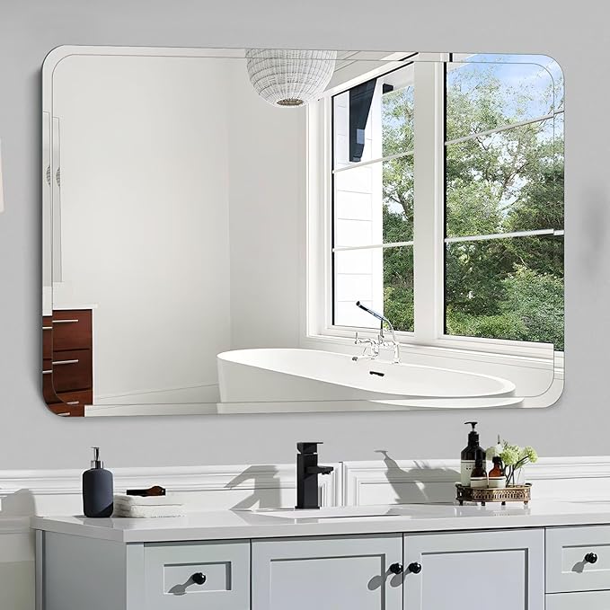 Frameless Bathroom Mirror for Over Sink,Wall Mounted Vanity Mirrors 12x20in,Rounded Rectangle Mirror Frameless with Polished Edge for Bedroom,Living Room,Entryway,Shatterproof (Horizontal/Vertical)