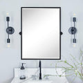 TEHOME Pivot Mirror Matte Black Bathroom Mirror Squared Edge Rectangle Tilting Beveled Vanity Mirrors for Wall, Overall 33.9 x 40 inches (Mirrror 30 x 40 inches)