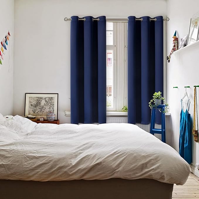 BGment Blackout Curtains for Bedroom 63 Inches Long - Navy Blue Room Darkening Thermal Insulated Sunlight Blocking Grommet Window Drapes for Kids Boys Room, Set of 2 Panels, 42 x 63 Inch