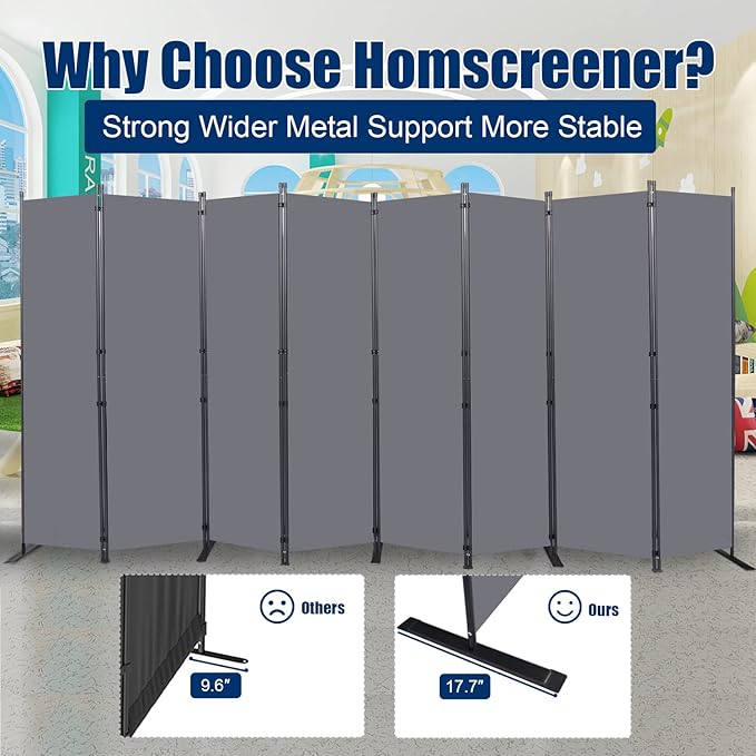 Room Divider 6FT Portable Room Dividers and Folding Privacy Screens, 176'' W Fabric Divider for Room Separation, 8 Panel Partition Room Dividers Freestanding Wall Divider Screen for Dorm Studio Office