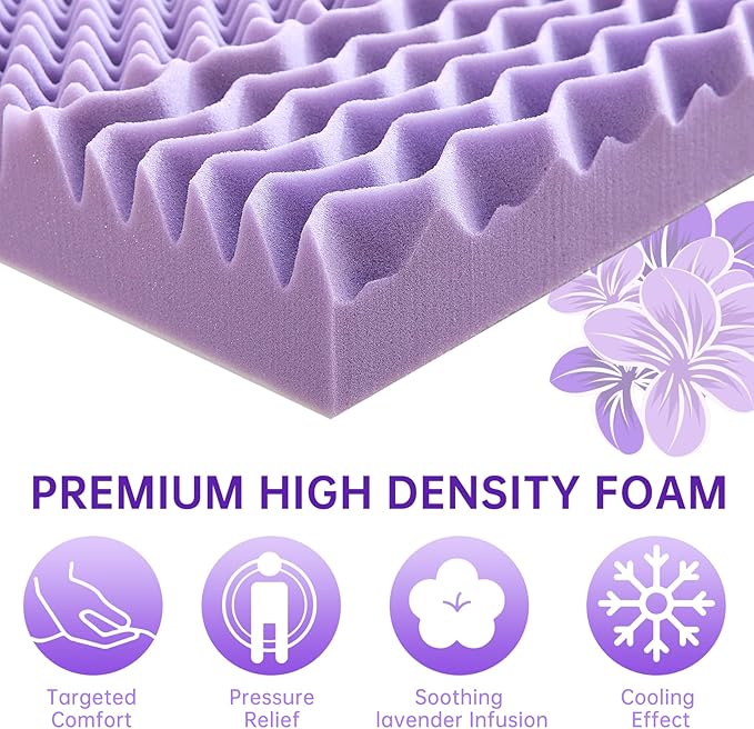 MUXHOMO 3.9 Inch 7-Zone Full Mattress Topper, Egg Crate Foam Mattress Topper Full Size for Back Pain, Lavender Cooling Gel Infused Bed Pad, CertiPUR-US and Oeko-TEX Certification (54"×75")