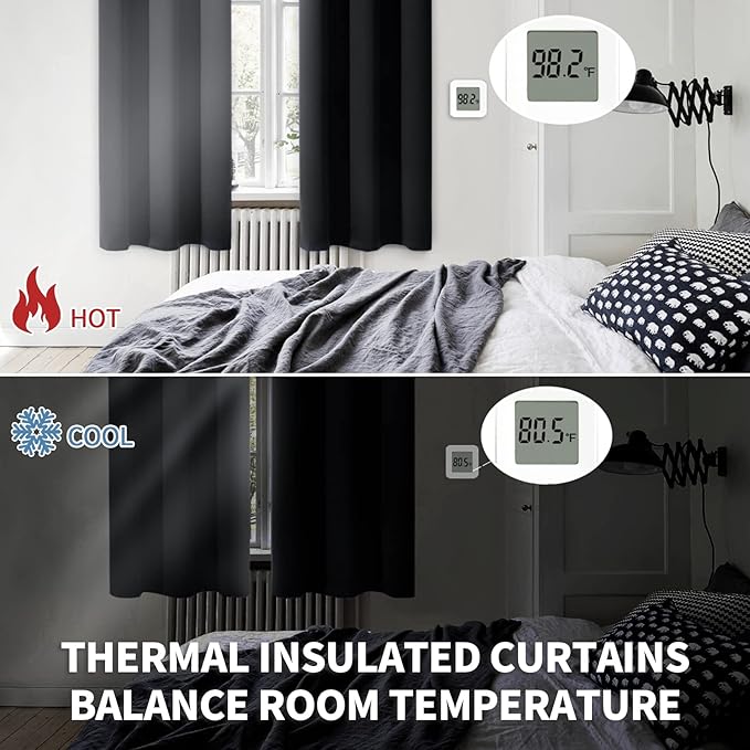 BGment Blackout Curtains for Bedroom - Grommet Thermal Insulated Room Darkening Curtains for Living Room, Set of 2 Panels, Each 46 x 84 Inch, Black