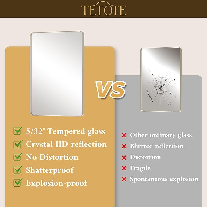 TETOTE Brushed Nickel Bathroom Mirror 20 x 30 Brushed Nickel Metal Framed Bathroom Mirror, Tempered Glass, Modern Farmhouse Wall Mounted Mirror for Decorative(Horizontal/Vertical)