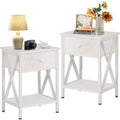 VECELO Nightstands Set of 2, Modern Bedside End Tables, Night Stands with Drawer and Storage Shelf for Living Room Bedroom, Industrial Metal Frame