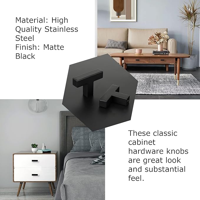 LONTAN 100 Pack Kitchen Cabinet Knobs Black Knobs for Dresser Drawers Sqaure Black Cabinet Hardware for Bathroom Cupboard,Stainless Steel
