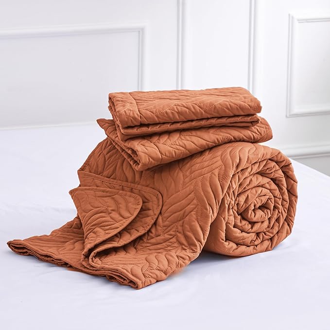 Love's cabin Twin Quilt Bedding Set Umber Bedspreads - Soft Bed Summer Lightweight Bedspread Comforter - Wave Pattern Bedding Coverlet for All Season - 2 Pieces (1 Quilt, 1 Pillow Sham)