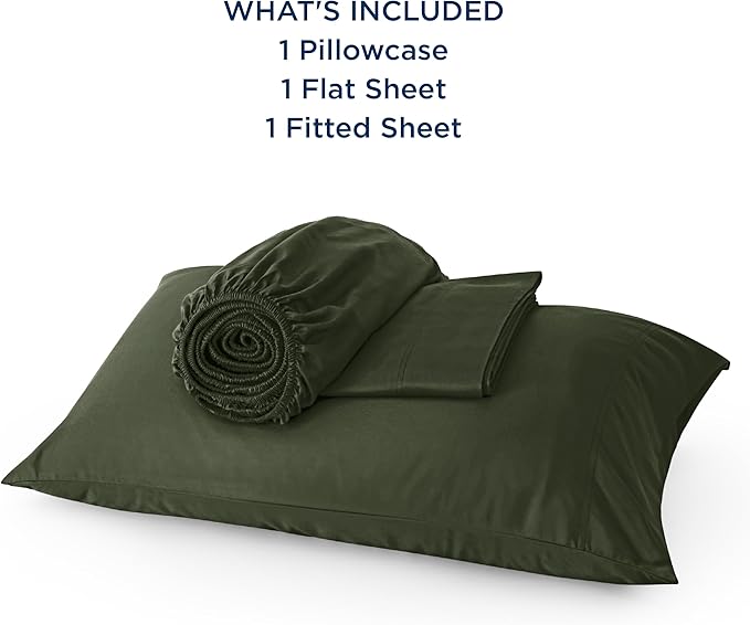 Bedsure Cooling Sheets Twin, Rayon Derived from Bamboo, Breathable & Soft Twin Sheets Set, Deep Pocket Up to 16 Inches, Hotel Luxury Silky Bedding for Hot Sleepers, Olive Green