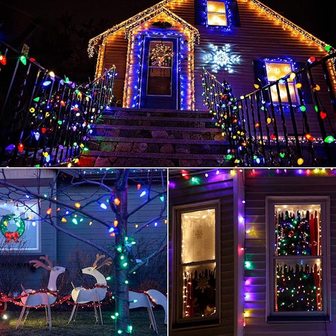 Brizled Christmas Lights Multicolor, 16FT 25 LED Faceted C9 Outdoor Christmas Lights Connectable, 120V UL Certified Xmas Tree Light, Waterproof String Light for Xmas Tree, Wreath, Roof, Patios