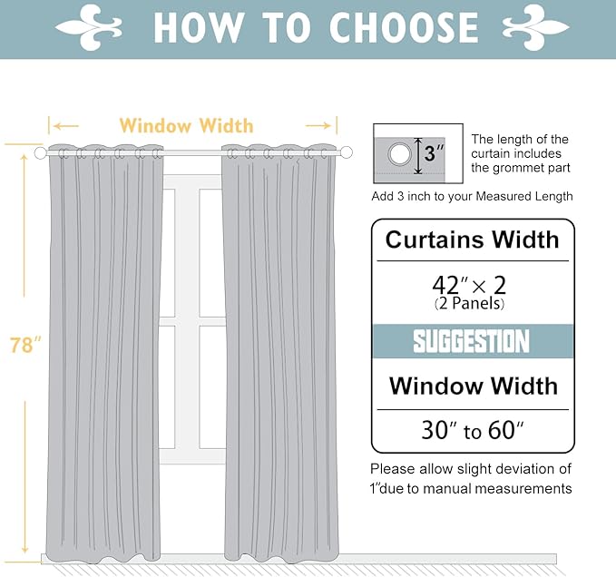 ChrisDowa 100% Blackout Curtains 78 inch Long for Bedroom with Black Liner, 2 Thick Layers Total Blackout Thermal Insulated Grommet Window Curtains 2 Panels Set (Greyish White, 42 x 78 Inch)