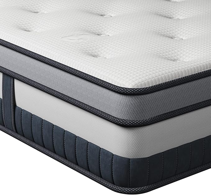 Vesgantti Queen Mattress 10 Inch Innerspring Multilayer Hybrid Queen Mattress - Ergonomic Design with Memory Foam and Pocket Spring Mattresses Queen Size - Box Top Series Medium Firm Feel