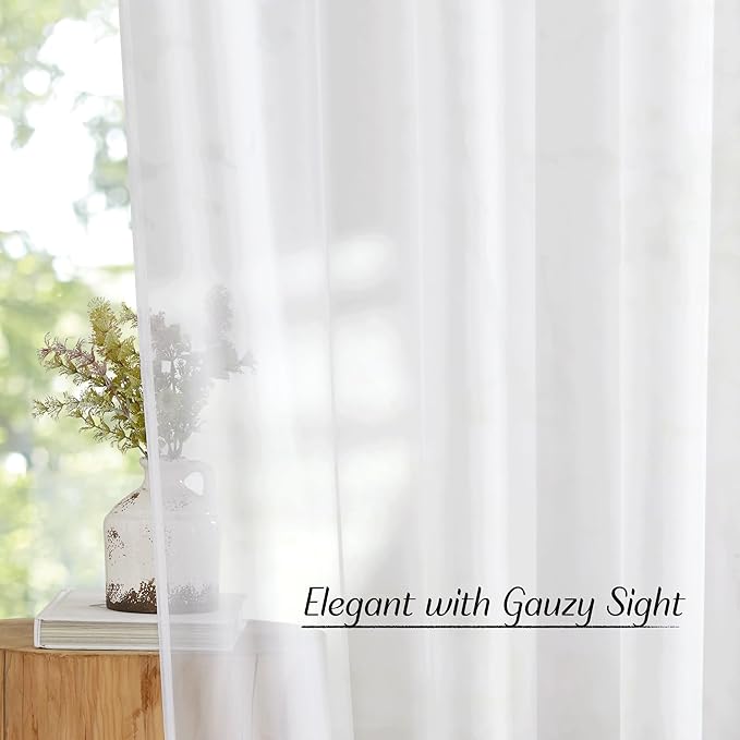 NICETOWN Sheer Window Panel Curtains - Grommet Top Gauzy Sheer Drapes Lightweight Breathable Panels for Windows (2-Pack, 54 Wide x 63 inch Long, White)