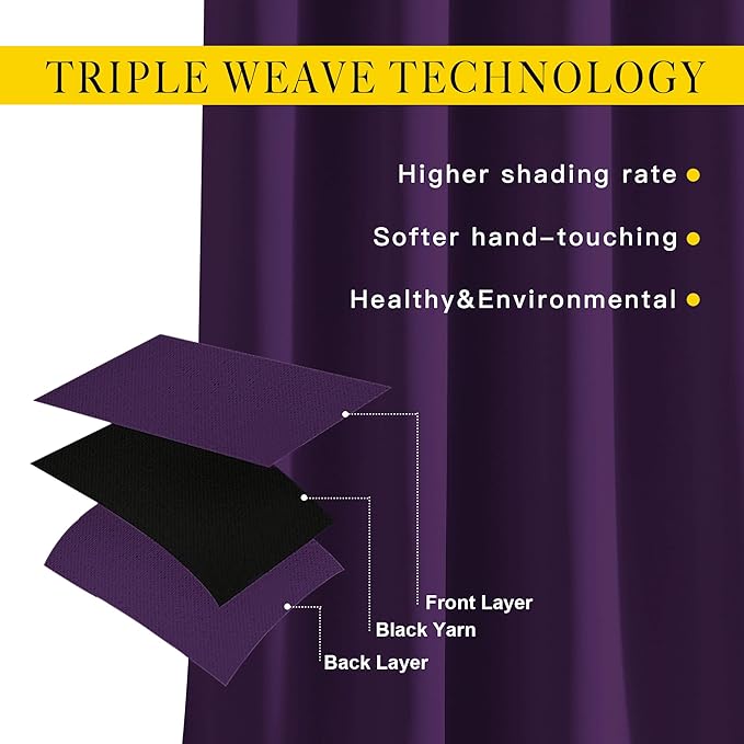 NICETOWN Blackout Royal Purple Curtains 84 inches Long, Grommet Room Darkening Thermal Insulated Sound Dampening Window Treatments for Bedroom/Home Office, 2 Panels, W46 x L84