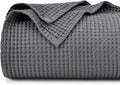 PHF 100% Cotton Waffle Weave Blanket Queen Size for Bed,Snag Proof Lightweight Breathable Moisture-wicking Throw for Couch,Great for Layering in Cold Weather,Machine Washable, Home Decor Gift-Charcoal