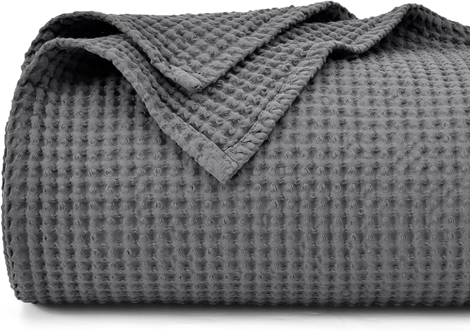 PHF 100% Cotton Waffle Weave Blanket Queen Size for Bed,Snag Proof Lightweight Breathable Moisture-wicking Throw for Couch,Great for Layering in Cold Weather,Machine Washable, Home Decor Gift-Charcoal