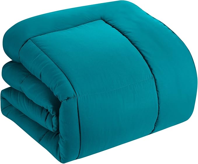 Sweet Home Collection 7 Piece Comforter Set Bag Solid Color All Season Soft Down Alternative Blanket & Luxurious Microfiber Bed Sheets, Teal, Queen