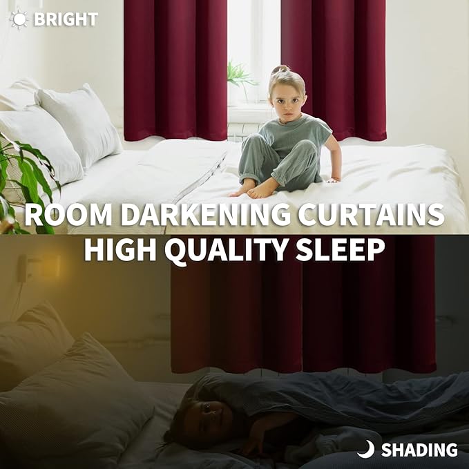 BGment Blackout Curtains - Grommet Thermal Insulated Room Darkening Bedroom and Living Room Curtains, Set of 2 Curtain Panels (52 x 63 Inch, Burgundy)