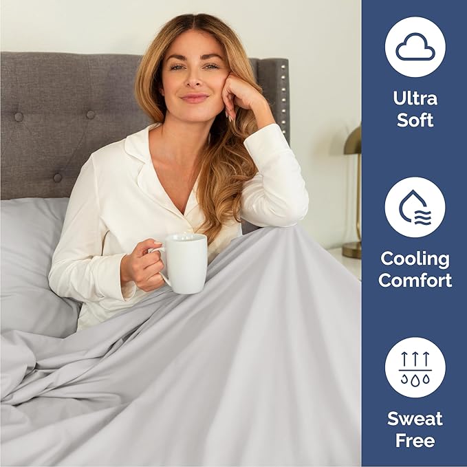 Queen Size 4 Piece Sheet Set - Comfy Breathable & Cooling Bed Sheets Set - Hotel Luxury Bedding for Women, Men, Kids, Teens, Boys & Girls - Deep Pockets, Soft, Wrinkle Free - Oeko-Tex - French Grey