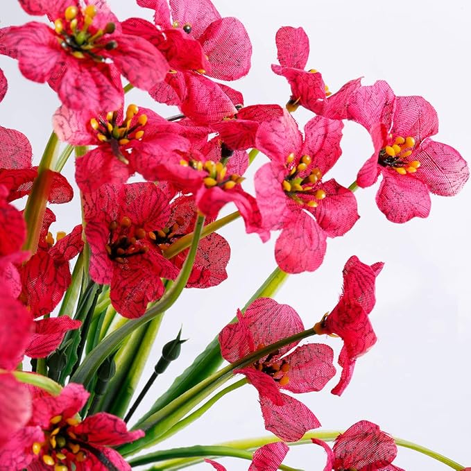 20 Bundles Artificial Flowers Outdoor UV Resistant Fake Flowers No Fade Faux Plastic Plants Garden Porch Window Box Decorating(Rose Red)…