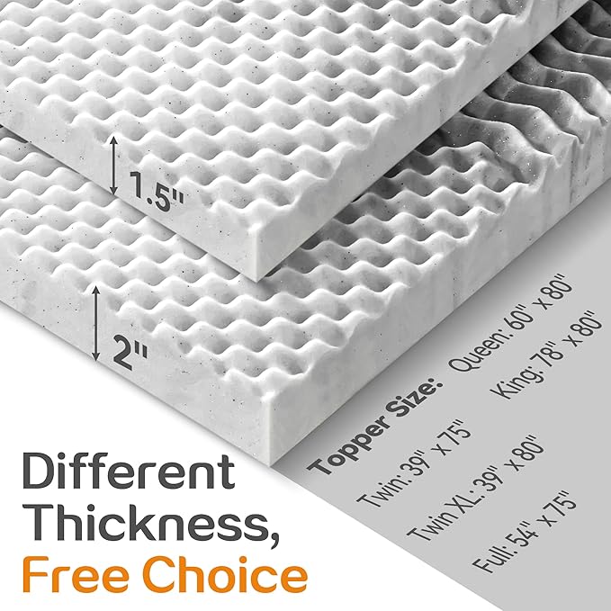 SINWEEK 2 Inch Mattress Topper 5-Zone Memory Foam Mattress Topper Pressure Relieve Soft Mattress Pad, CertiPUR-US Certified, Twin Size, Gray