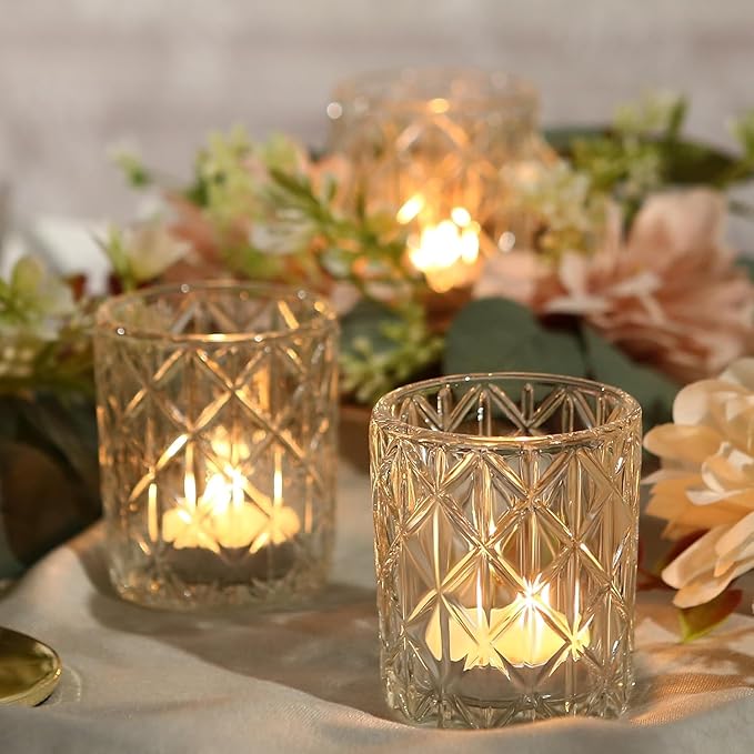 48 Pack Clear Votive Candle Holders, Vintage Glass Candle Holder for Floating Candle, Tealight Candle Holder for Table Centerpieces Home Bridal Shower Birthday Christmas Wedding Table Decor(48)