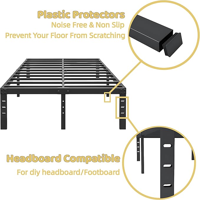 ALDRICH 10 Inch Metal Full Size Bed Frame - Double Black Basic Steel Slats Platform, Easy Assembly Heavy Duty Noise Free Bedframes, No Box Spring Needed