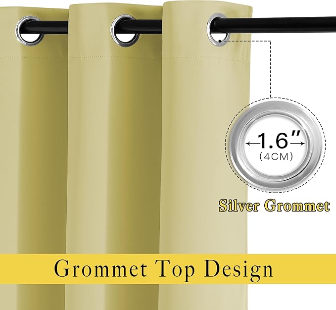NICETOWN Paler Yellow Room Darkening Curtains for Living Room, Grommet Thermal Insulated Window Drapes Room Divider Blinds Sound Reducing for Living Room, W46 x L102, 2 Pieces