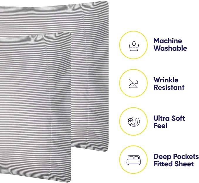 Twin Size Bed Sheets - 4 Piece 1500 Supreme Collection Fine Brushed Microfiber Deep Pocket Twin Sheet Set Bedding - 1 EXTRA PILLOW CASES, GREAT VALUE, Twin, Classic Stripe Navy