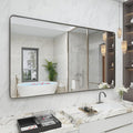 60x36 Bronze Bathroom Vanity Mirror for Wall, Large Bronze Frame Mirror with Brushed Metal Frame, Rounded Rectangle Mirror, Shatterproof, Anti-Rust (Horizontal/Vertical)