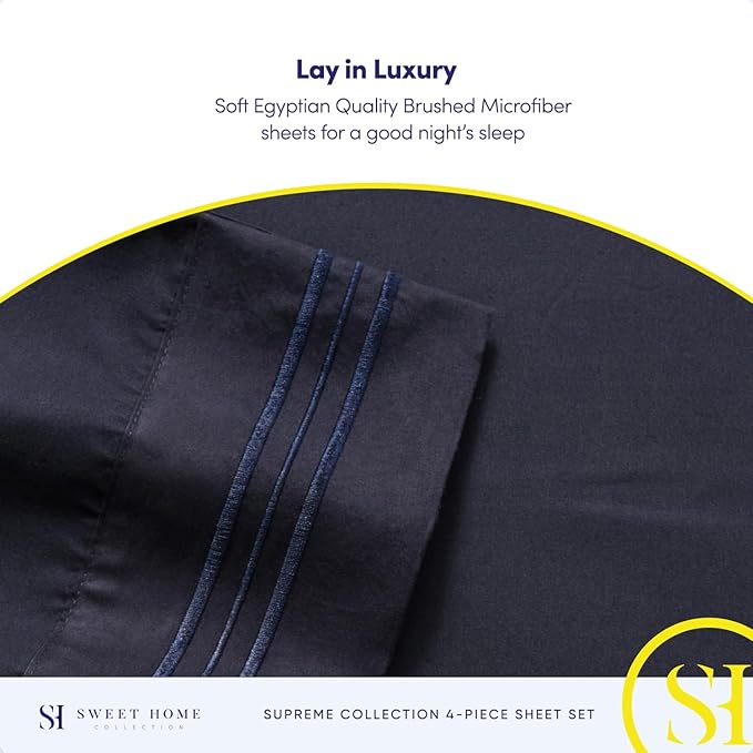 Twin Sheets - Breathable Luxury Sheets with Full Elastic & Secure Corner Straps Built In - 1800 Supreme Collection Extra Soft Deep Pocket Bedding Set, Sheet Set, EXTRA DEEP pocket - Twin, Navy