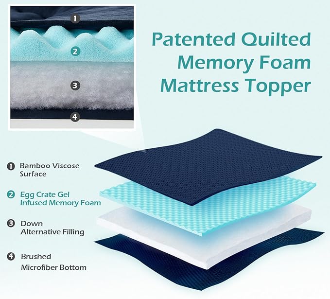 Hansleep California King Mattress Topper Viscose Derived from Bamboo, Memory Foam Pillow Top Mattress Topper Cal King with Deep Pocket, Breathable Mattress Pad for Back Pain Relief, 72" x 84", Navy