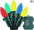 Battery Operated 18ft 50 LED C3 String Lights - Multicolor, Waterproof, Indoor/Outdoor Christmas Tree Wreath Party Decoration