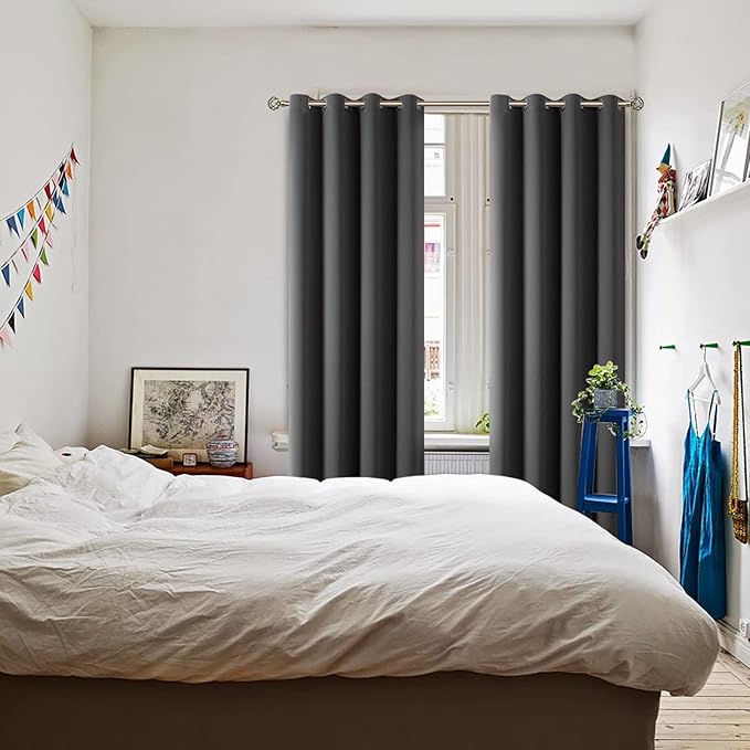 BGment Blackout Curtains for Living Room - Grommet Thermal Insulated Room Darkening Curtains for Bedroom, 2 Panels of 52 x 95 Inch, Dark Grey