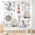 Nautical Kitchen Curtains, Vintage Marine Coastal Sailboat Compass Anchor Ocean Beach Lighthouse Watercolor Decorative Drapes for Bedroom Living Room Kitchen Bathroom Window 2 Panels Set, 42"x63" Inch