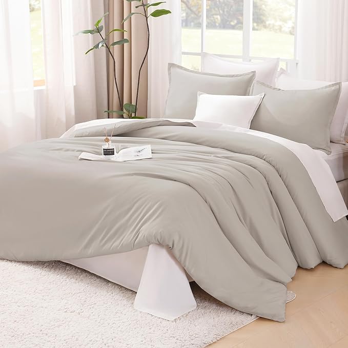 Litanika Comforters Super King Size Linen, 3 Pieces Lightweight Solid Bedding Set & Collections, All Season Fluffy Bed Set (120x120In Comforter & 2 Pillowcases)