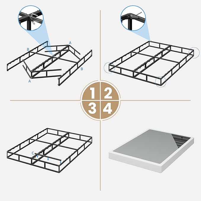 Queen Size Box Spring, 7 Inch Low Profile Metal Frame Mattress Foundation, Heavy Duty Boxspring with Cover, Easy Assembly, Noise Free, Non-Slip
