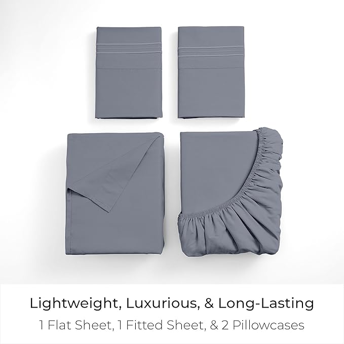 Mellanni King Sheets Set - 4 PC Iconic Collection Bedding - Hotel Luxury, Extra Soft, Cooling Bed Sheets - Wrinkle, Fade, Stain Resistant (King, Mineral Gray)