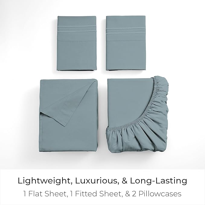 Mellanni Queen Sheets Set - 4 PC Iconic Collection Bedding - Hotel Luxury, Extra Soft, Cooling Bed Sheets - Wrinkle, Fade, Stain Resistant (Queen, Spa Blue)