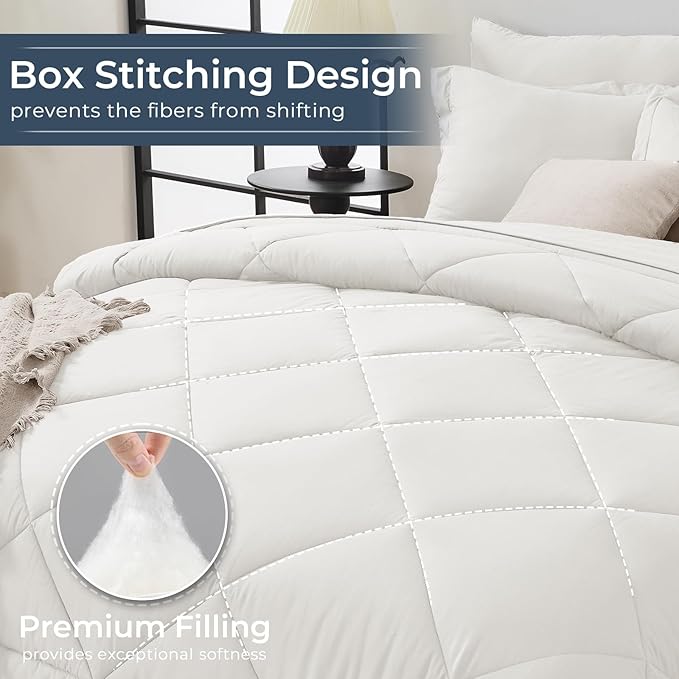 HEVUMYI Ivory King Comforter Set - 7-Piece All Season Bed in a Bag King, Ultra Soft Bedding Set with Comforter, Flat Sheet, Fitted Sheet, Pillowcases, Pillow Shams