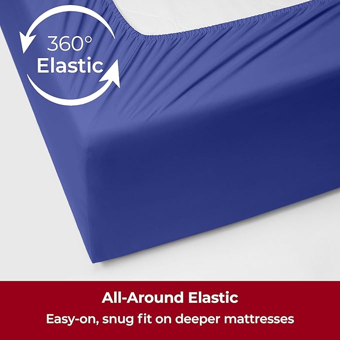 Mellanni Extra Deep Split King Sheets - 5 PC Iconic Collection Bedding - Hotel Luxury, Ultra Soft, Cooling Bed Sheets - Wrinkle, Fade, Stain Resistant (Split King, Royal Blue)