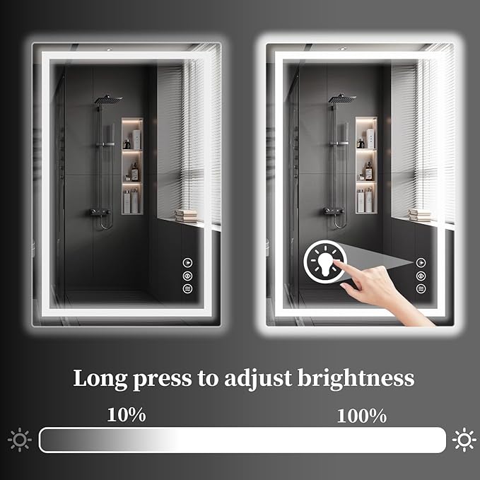Koonmi 30x55 LED Bathroom Mirror, Backlit + Front Lit, LED Bathroom Mirror with Lights for Wall, 3 Colors, Anti-Fog, Dimmable Brightness, Tempered Glass