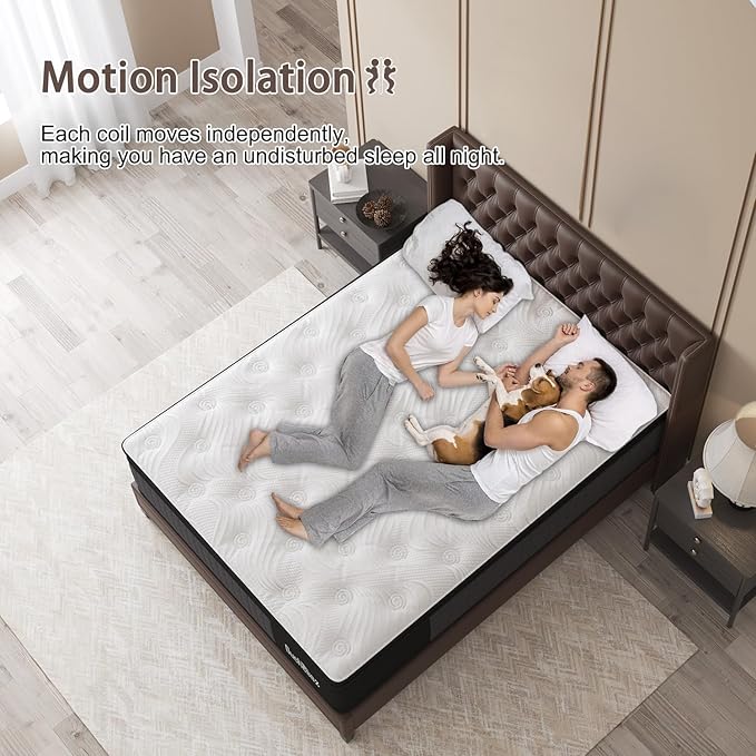 Full Mattress, 12 Inch Hybrid Mattresses Eurotop with Gel Memory Foam,Motion Isolation Individually Wrapped Pocket Coils Breathable Comfort Soft Pressure Relief 100 Night Trial